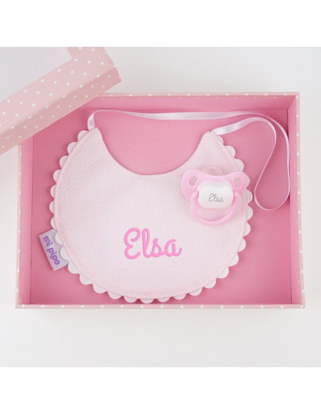 Cajita Baby babero rosa personalizada de Mi Pipo
