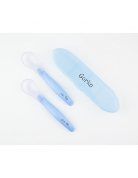Set de 2 cucharas de silicona azul personalizados de Mi Pipo
