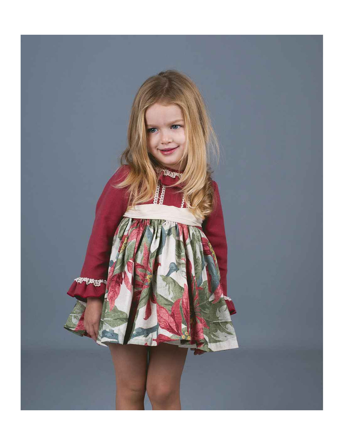 Vestido para niña pwqueñoFlores Grandes Burdeos La Ormiga Invierno