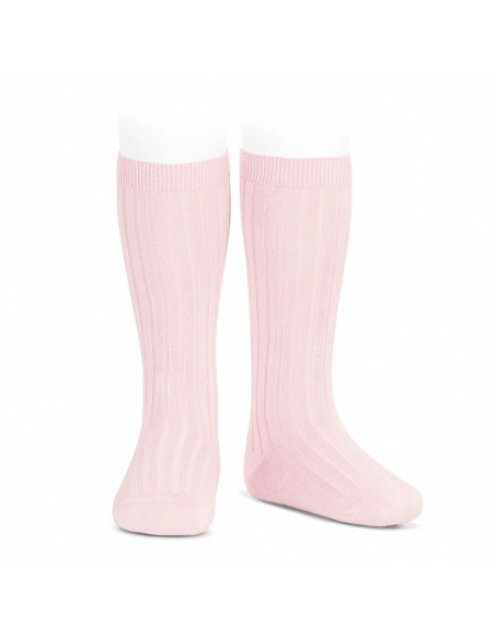 Calcetín alto canalé color rosa