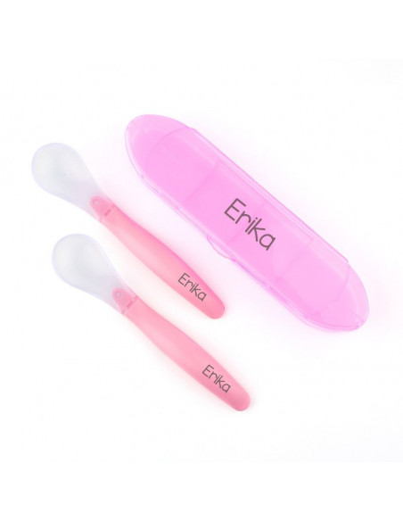 Set de 2 cucharas de silicona rosa personalizados de Mi Pipo
