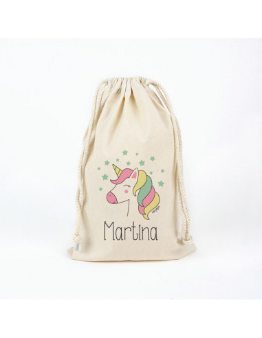 Bolsa algodón guardería Unicornio personalizado de Mi Pipo