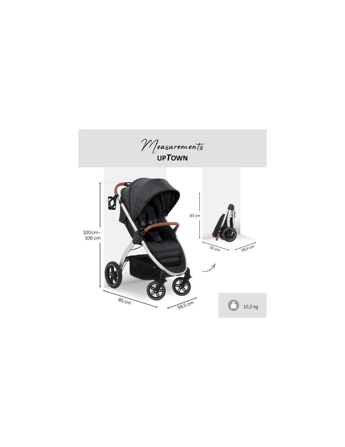 Hauck Silla de paseo bebe UpTown con respaldo reclinable y manillar  regulable en altura - Sillita de