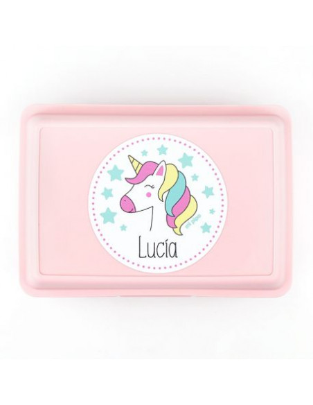 Cajita Porta Alimentos Unicornio Rosa personalizada de Mi Pipo