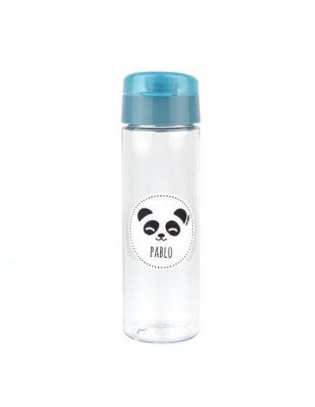 Pack Botella 600ml + Cajita Porta Alimentos Panda Azul personalizadas de Mi Pipo