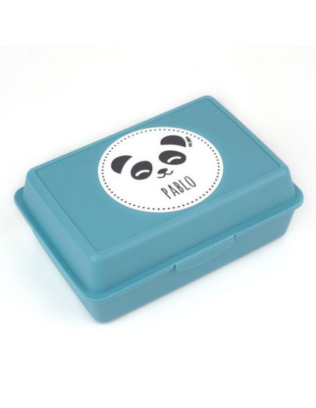 Pack Botella 600ml + Cajita Porta Alimentos Panda Azul personalizadas de Mi Pipo