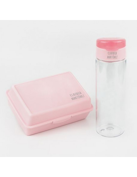 Pack Botella 600ml + Cajita Porta Alimentos Rosa personalizadas de Mi Pipo