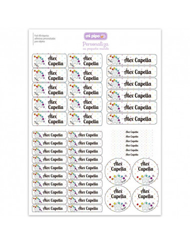 Pack 46 etiquetas personalizadas para objetos Estrella arcoiris Mi Pipo