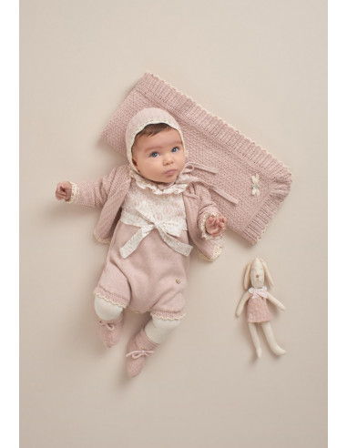 Vestido de bebé niña con cubrepañal en rosa combinado con estampado. Dadati  - Moda infantil