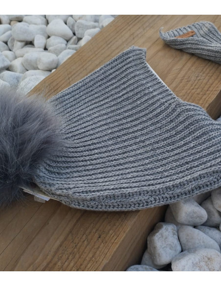 Gorro relieve canalé con borla de pelo Condor Invierno