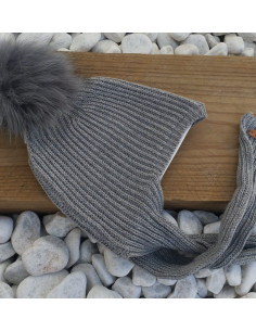 Gorro relieve canalé con borla de pelo Condor Invierno