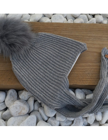Gorro relieve canalé con borla de pelo Condor Invierno
